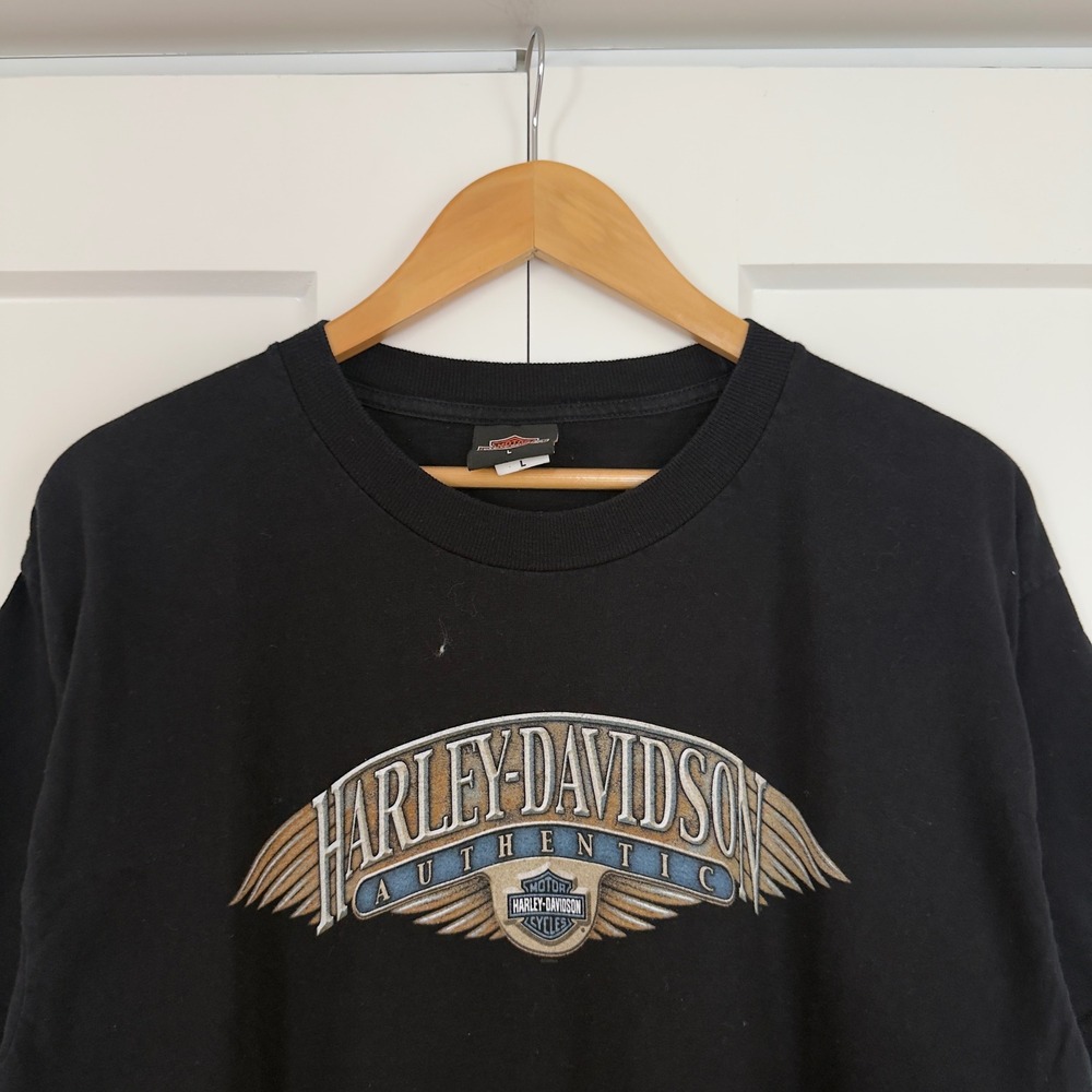 Men Harley-Davidson T-Shirt Large Black 2005 Bob's Fond Du Lac Wisconsin Graphic
